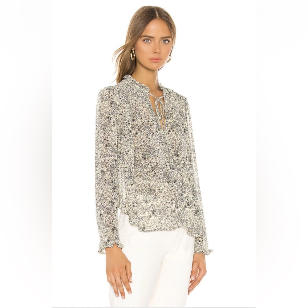 Free People Lela Smocked Blouse Cream Black Small